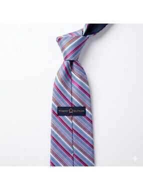 Tommy Hilfiger Tie Blue Striped Pink Orange Herringbone Texture 100% Silk